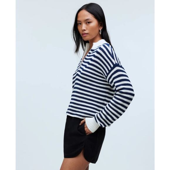 NWT Madewell Ribbed Half-Zip Sweater in Navy Stripe Size L‎ - Picture 11 of 14
